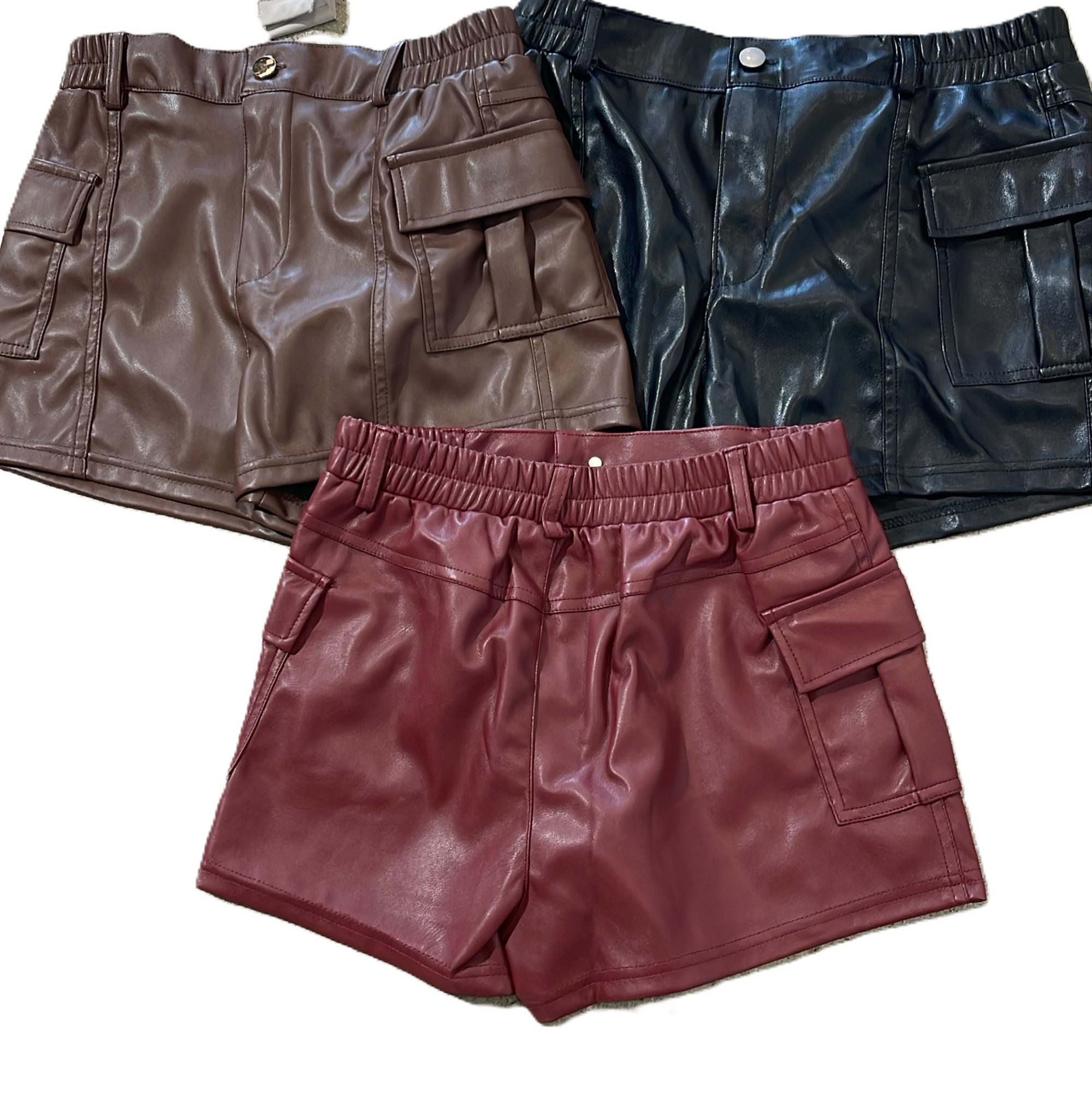 FAUX LEATHER CARGO SHORTS