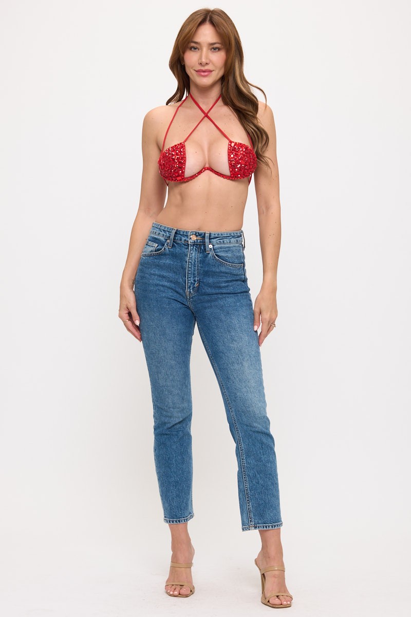 DOUBLE CRISS CROSS STONES BRA