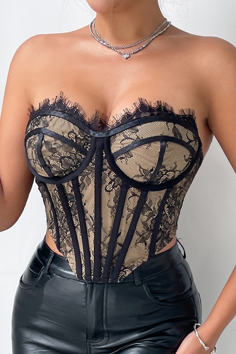 EYELASH LACE BUSTIER CROP