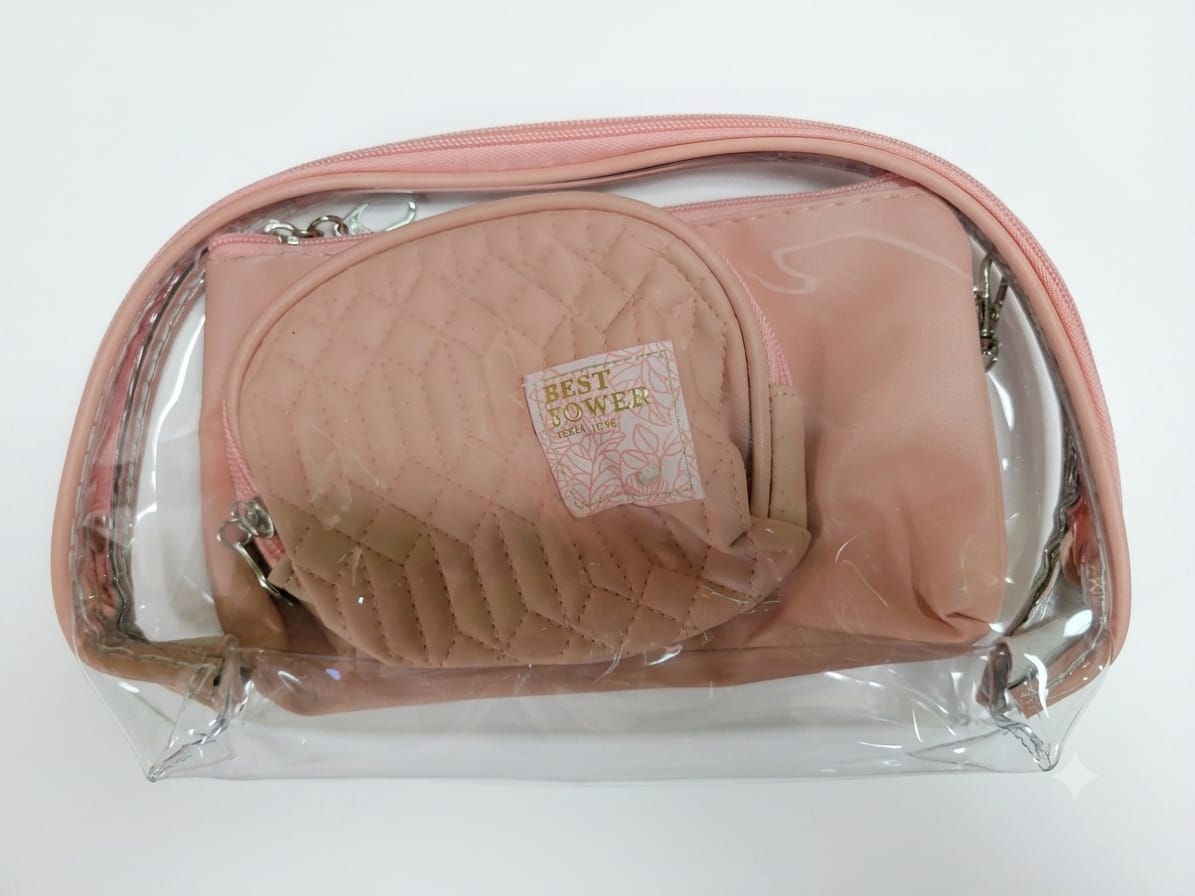 TRANSPARENT QUILTED COSMETIC 3PC BAG SET