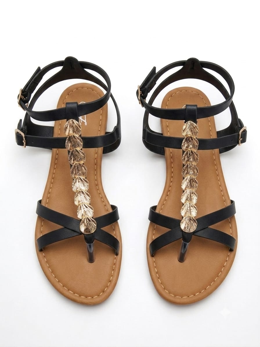 LEATHER CHAIN DETAIL SANDALS
