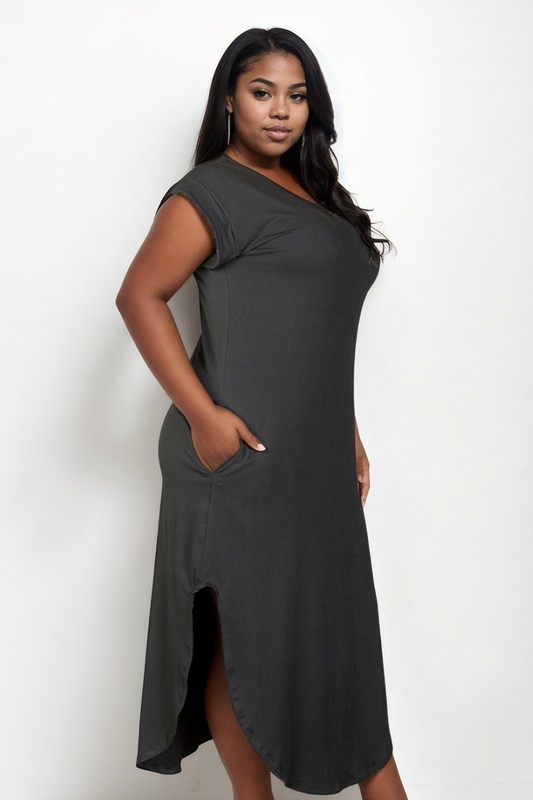 PLUS VNECK SS DRESS