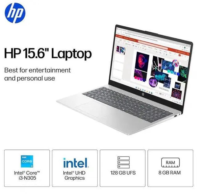 HP 15.6 HD LED i3N305 8GB 128GB UFS LAPTOP
